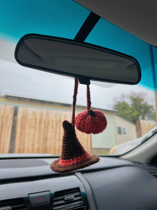 Witch Hat and Pumpkin Car Accessory