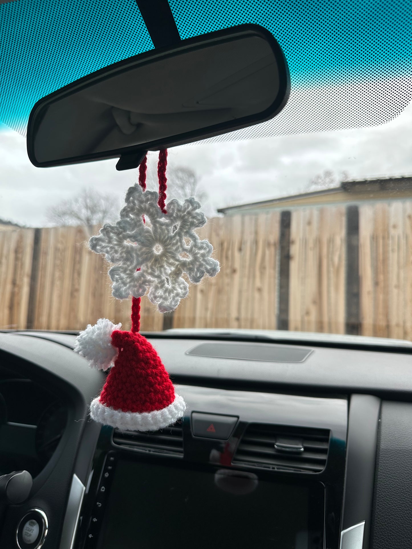 Santa Hat and Snowflake Car Accessory