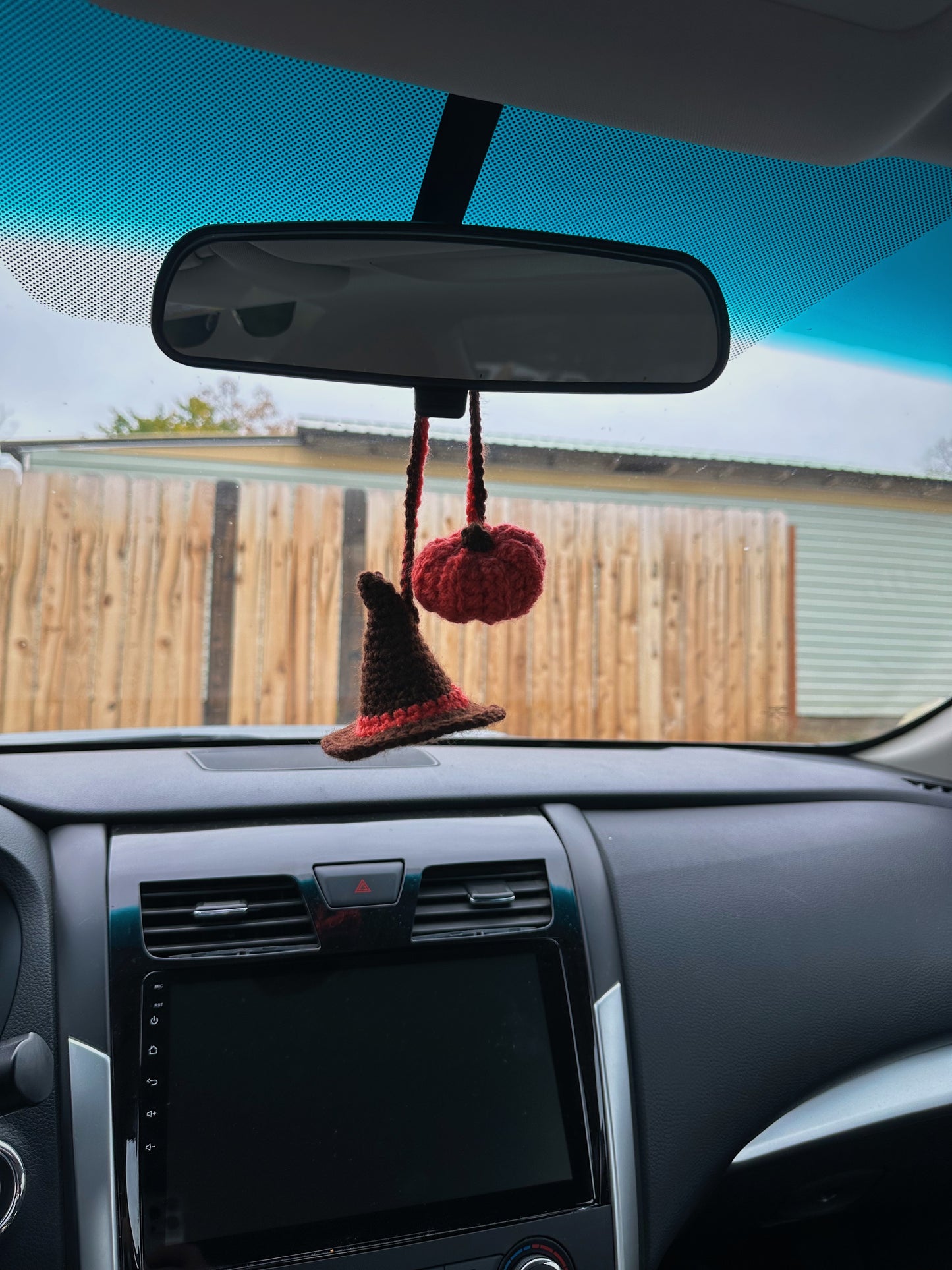 Witch Hat and Pumpkin Car Accessory