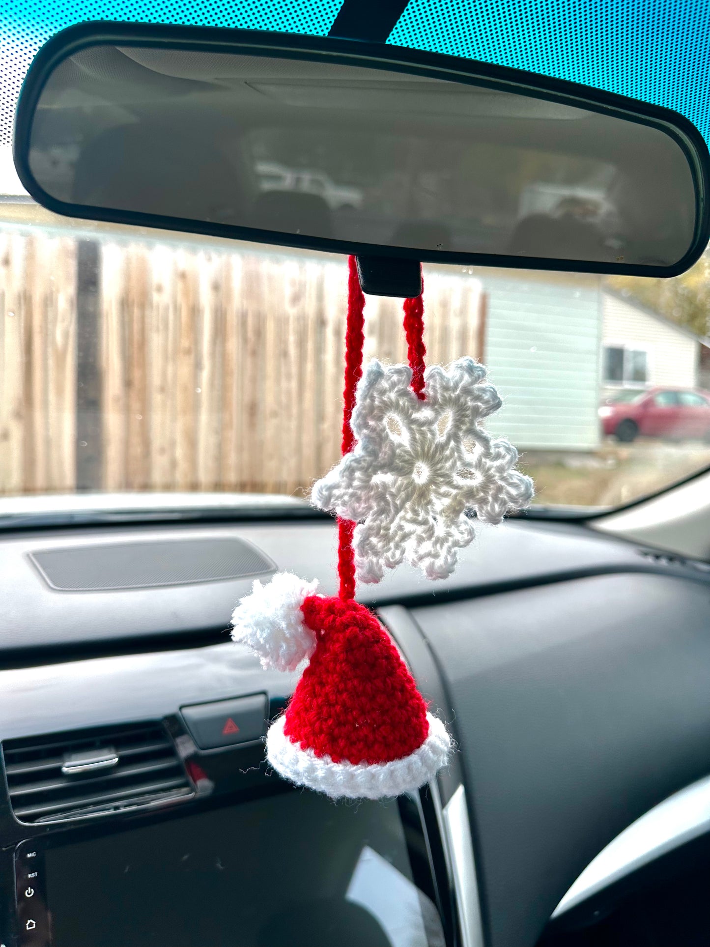 Santa Hat and Snowflake Car Accessory