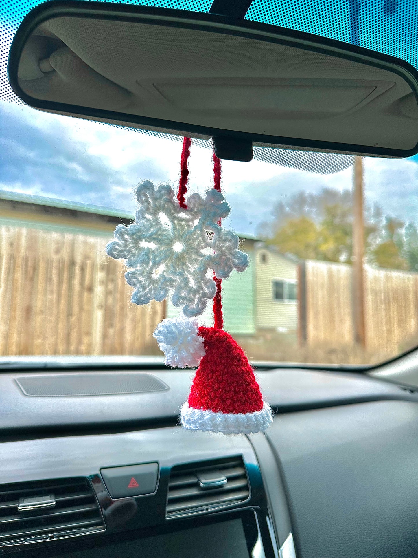 Santa Hat and Snowflake Car Accessory