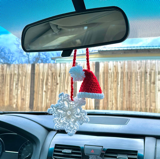 Santa Hat and Snowflake Car Accessory