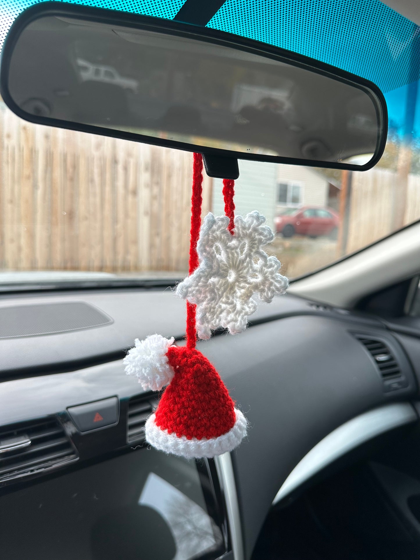 Santa Hat and Snowflake Car Accessory